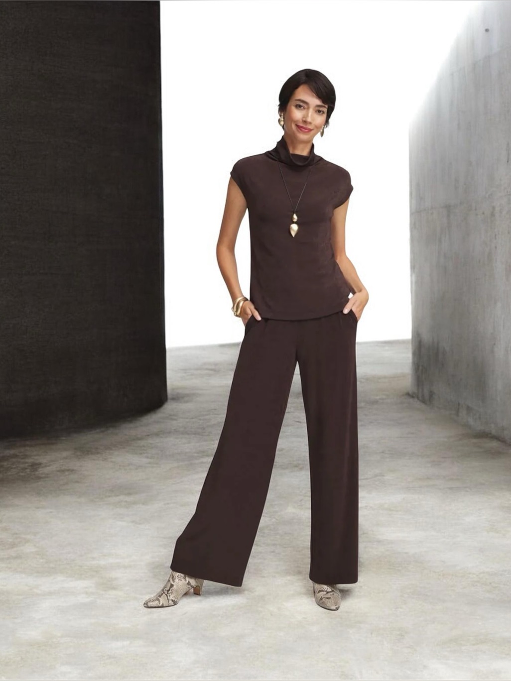 Chico's Traveler’s Chocolate Brown Wide-Leg Pull-On Pants